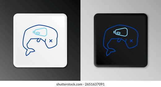 Línea Concepto de protección del medio ambiente icono de ballena muerta aislado sobre fondo gris. Concepto de contorno colorido. Vector