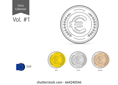 Line Euro coin vector. Isolated on white background. Simple thin line coin icons for websites, web design, mobile app, infographics.