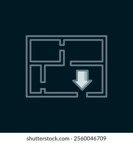 Line Evacuation plan icon isolated on black background. Fire escape plan. Flat filled outline style with shadow. Vector