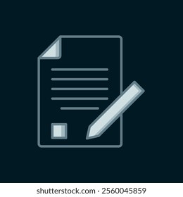 Line Exam sheet and pencil with eraser icon isolated on black background. Test paper, exam, or survey concept. School test or exam. Flat filled outline style with shadow. Vector