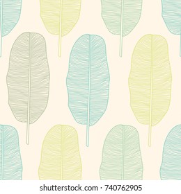 Line exotic leaves. Seamless pattern.