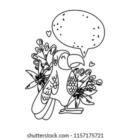 line exotic parrot with plants and chat bubble