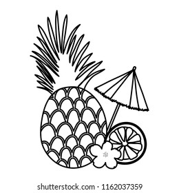 line exotic pineapple and lemon with open umbrella
