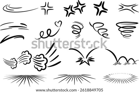 Line Expressive Effect Cartoon Comic Anime Doodle Hand Drawn Vector Elements with dynamic motion impact burst swoosh and expressive sketch elements.