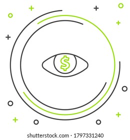 Line Eye with dollar icon isolated on white background. Colorful outline concept. Vector