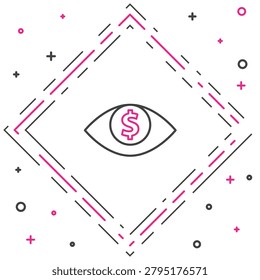 Line Eye with dollar icon isolated on white background. Colorful outline concept. Vector