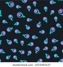 Line Eye icon isolated seamless pattern on black background. Happy Halloween party.  Vector