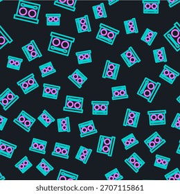Line Eye shadow palette with brush icon isolated seamless pattern on black background.  Vector