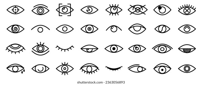 Line eyes symbols. Outline eye icon, isolated ophthalmology signs collection. Vision elements for drops or clinic, healthcare decent vector logo