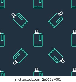 Line Fabric softener icon isolated seamless pattern on black background. Liquid laundry detergent, conditioner, cleaning agent, bleach.  Vector