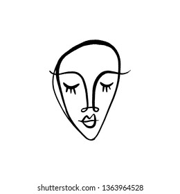 Line face drawing. Portrait in minimalistic style. Vector, clip art