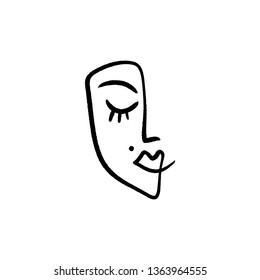 Line face drawing. Portrait in minimalistic style. Vector, clip art