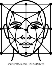 Line Face ID Recognition Icon. Line and Glyph Vector Illustrations. Security System That Recognizes a Person by Their Face Using a 3D Map. Digital Forensics and Cyber ​​Detective Concept