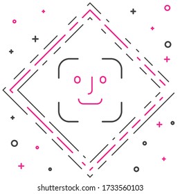 Line Face recognition icon isolated on white background. Face identification scanner icon. Facial id. Cyber security concept. Colorful outline concept. Vector Illustration