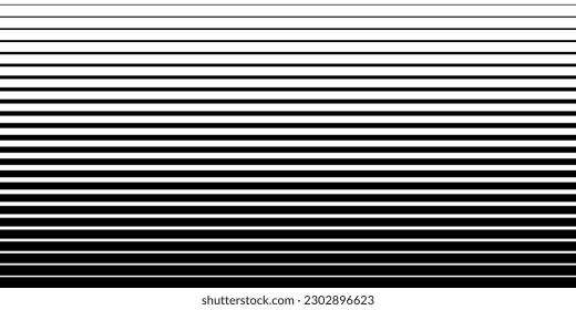 Line fade pattern. Faded halftone black lines isolated on white background. Degraded fades stripe for design print. Fadew halftones strip. Fading linear gradient. Geo transition. Vector illustration