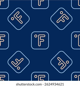 O ícone de Linha Fahrenheit isolou um padrão perfeito no fundo azul.  Vetor