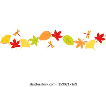 A line of fallen leaves reflecting the image of autumn.I added a red dragonfly.