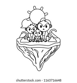 line family monkey animal in float island