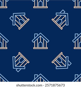 Line Farm house icon isolated seamless pattern on blue background.  Vector