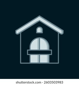 Line Farm house icon isolated on black background. Flat filled outline style with shadow. Vector