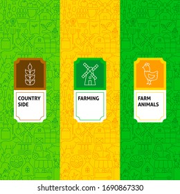 Line Farming Package Labels. Vector Illustration of Outline Design.