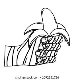 line fashion hand with delicious banana fruit