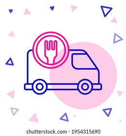 Line Fast round the clock delivery by car icon isolated on white background. Colorful outline concept. Vector Illustration