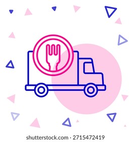 Linha rápida em torno do relógio entrega por ícone de carro isolado no fundo branco. Conceito de contorno colorido. Ilustração de vetor