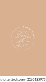 Line female hand with diamond. Jewel, wealth and luxury, treasure. Imagination and fantasy, mysticism and occultism, religion. Minimalistic poster or banner for site. Cartoon flat vector illustration
