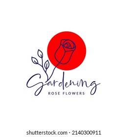 line feminine flower rose logo design, vector graphic symbol icon illustration creative idea