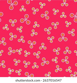 Line Fidget spinner icon isolated seamless pattern on red background. Stress relieving toy. Trendy hand spinner.  Vector