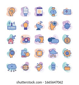 diseño de conjunto de iconos de bloques de relleno de línea comunicación digital tecnología Internet comunicación digital medios sociales web y tema del dispositivo Ilustración del vector