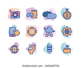 line fill block style icon set design, technology internet digital communication social media web and device theme Vector illustration