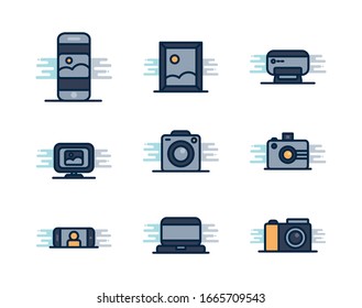 line fill block style icon set design, photography technology equipment digital photo focus and electronic theme Vector illustration