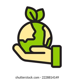 Line fill color Icon of Save Earth and Ecology, include leaf, tree, industry, nature, badge and more. editable file, easy to uses, outline fill color icon style.
