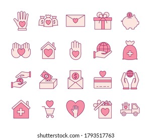 line and fill style bundle of icons design of Charity and donation theme Vector illustration