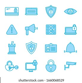 line and fill style icon set design of Security system warning protection danger web alert and safe theme Vector illustration