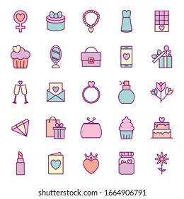 line and fill style icon set design, happy mothers day love relationship decoration celebration greeting and invitation theme Vector illustration