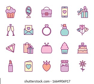 line and fill style icon set design, happy mothers day love relationship decoration celebration greeting and invitation theme Vector illustration