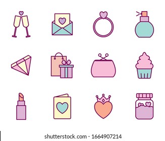line and fill style icon set design, happy mothers day love relationship decoration celebration greeting and invitation theme Vector illustration