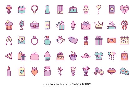 line and fill style icon set design, happy mothers day love relationship decoration celebration greeting and invitation theme Vector illustration