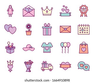 line and fill style icon set design, happy mothers day love relationship decoration celebration greeting and invitation theme Vector illustration