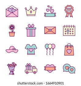 line and fill style icon set design, happy mothers day love relationship decoration celebration greeting and invitation theme Vector illustration