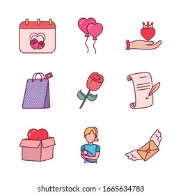 line and fill style icon set design, happy mothers day love relationship decoration celebration greeting and invitation theme Vector illustration
