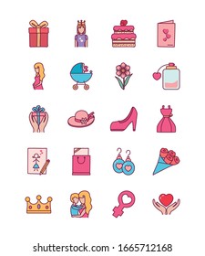 line and fill style icon set design, happy mothers day love relationship decoration celebration greeting and invitation theme Vector illustration