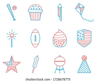 line and fill style icon set design, Independence day united states and national theme Vector illustration