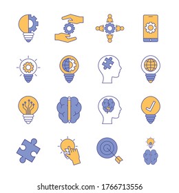 line and fill style icon set design, Innovation idea and creativity theme Vector illustration