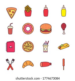 line and fill style icon set design, fast food eat restaurant and menu theme Vector illustration