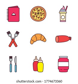 line and fill style icon set design, fast food eat restaurant and menu theme Vector illustration