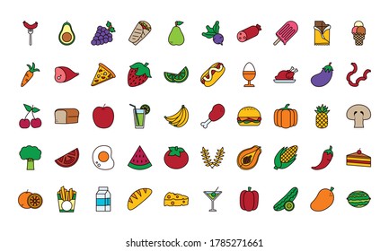 line and fill style icon set design, food eat restaurant and menu theme Vector illustration